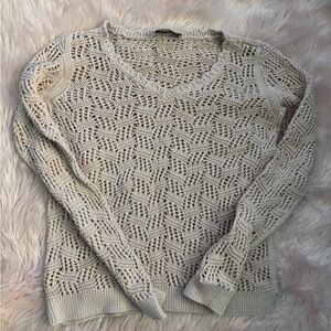 LOFT Cream V-Neck Knit Sweater